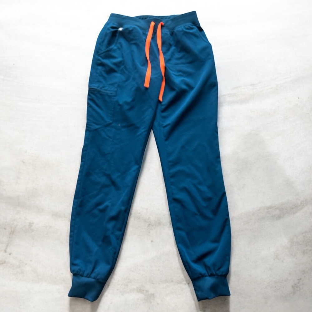 FIGS‎ Zamora Jogger Scrub Pants Technical Collection Teal Blue Drawstring